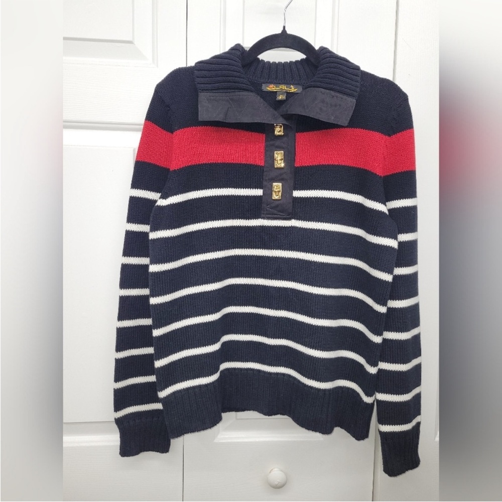 Lauren Ralph Lauren Black and Red Knit Striped Sweater Size 1X - Picture 2 of 8